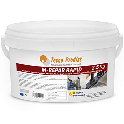 M-REPAR RAPID von Tecno Prodist - (2,5 Kg) Schnell abbindender Mörtel ohne Schrumpfung, zur Befestigung von Bauelementen und zur Abdichtung von Wasserfiltrationen. Graue Farbe