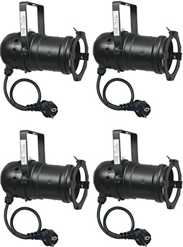 Varytec 1247-4 x PAR 30 Spot-Light Scheinwerfer SCHWARZ black PAR-30 mit E-27 Fassung & Kabel mit Schuko-Stecker
