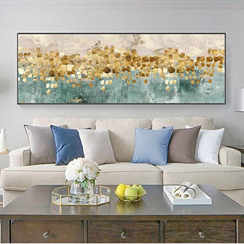 Rumlly Moderne abstrakte Kunst Malerei auf Leinwand Poster und Drucke Wandkunst Golden Money Beach Bilder für Wohnzimmer Home Decor 50x150cm Rahmenlos