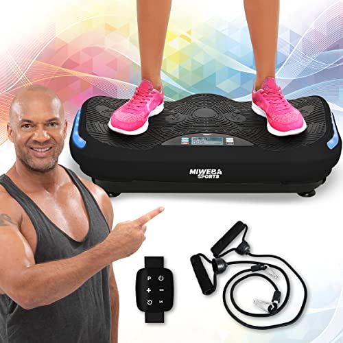 Miweba Sports Fitness 4D Wave Vibrationsplatte MV300-3 Jahre Garantie - Armband Fernbedienung - Wave Design - 800 Watt - Bluetooth Lautsprecher - Trainingsbänder - Led - große Trittfläche (Black)