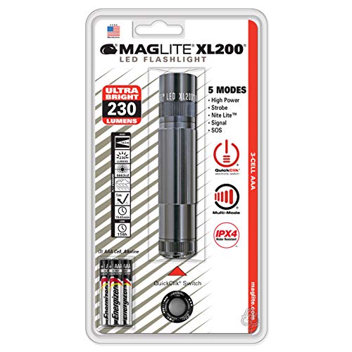 Mag-Lite LED Taschenlampe mit Endkappenschalter, 172 Lumen, nach ANSI Standard getest, 5 Betriebsmodi, titan-grau XL200-S3096