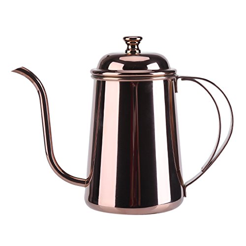 Yosoo Edelstahl Tee Kaffee Wasserkocher Gießen über Kaffee Topf Schwanenhals Kaffeekanne Teekanne 650ML (Rosengold)