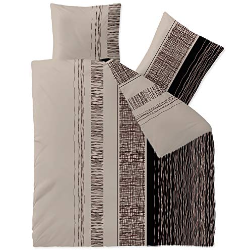 CelinaTex Touchme Bettwäsche 200 x 220 cm 3teilig Baumwolle Bettbezug Biber Greta beige grau schwarz