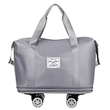 Faltbare Gepäcktasche, erweiterbar, mit Rolltuch, Trocken-Nass-Trennung, große Kapazität, Wochenendtasche, erweiterbare Reisetasche, grau