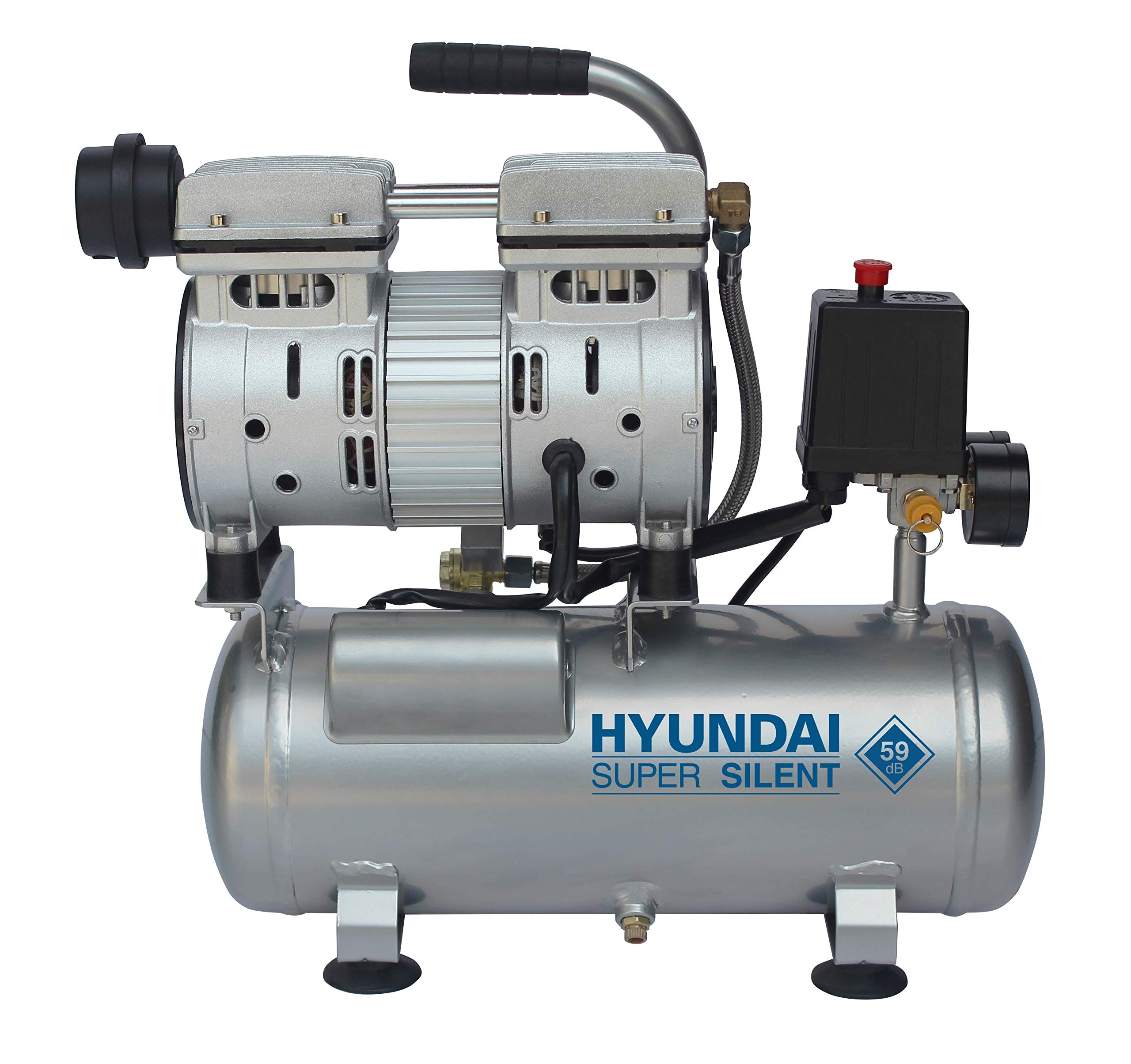 HYUNDAI Silent Kompressor SAC55751 (Druckluftkompressor tragbar klein kompakt leise, ölfrei, Flüsterkompressor, Compressor flüsterleise 59dB, 6L Kessel, 8bar, 550W, Ansaugleistung 93 L/Min)