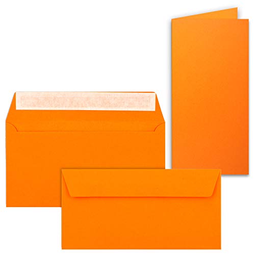 200x Faltkarten Set mit Brief-Umschlägen Orange (Orange) - DIN Lang - 21 x 10,5 cm - Premium Qualität - FarbenFroh® von Gustav NEUSER®