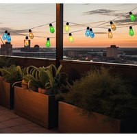 Solar Lichterkette Glühbirne 10 LED Vintage Bunt + Blinkeffekt Garten Partyleuchten