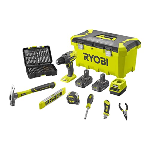 Ryobi ONE+ Akku-Schlagbohrschrauber-Set 18 V | 2x 2,0 Ah Akkus & 7-tlg Hand-Werkzeug-Set R18PD3-220TAH