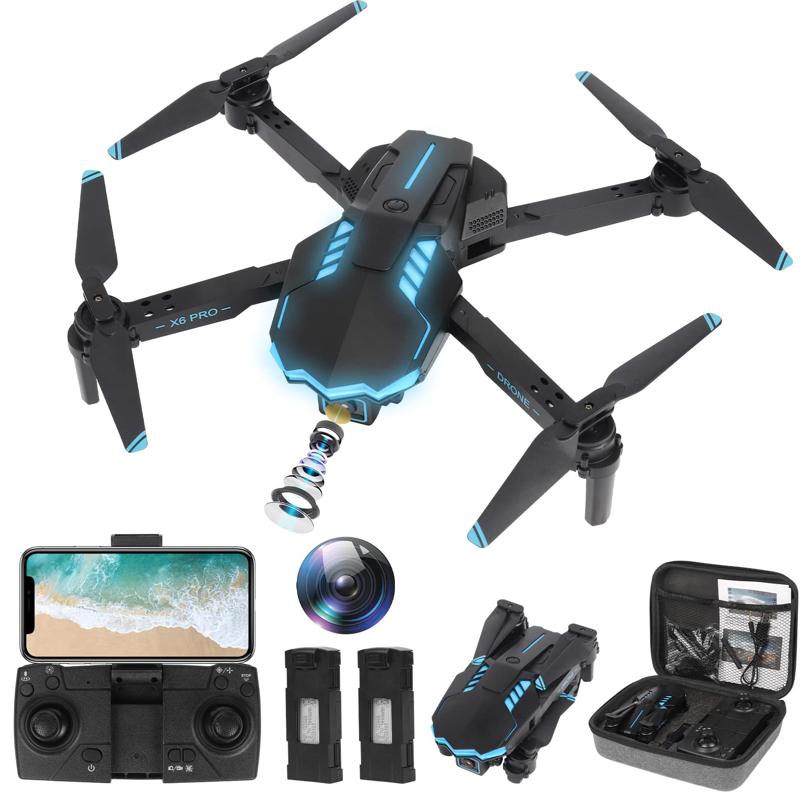 ZWOOS Drohne mit 720P Kamera,FPV Übertragung, RC Quadrocopter mit 10 Minuten Flugzeit,Automatische Hindernisvermeidung, geeignet für Anfänger