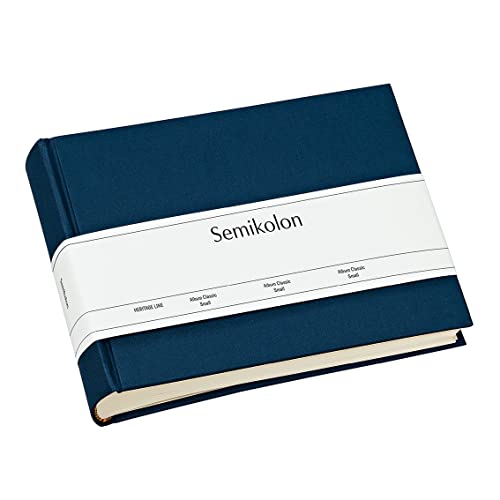 Semikolon 350978 Album Classic Small – 21,5 x 16 cm – 80 Seiten cremefarben, für 10 x 15 Fotos – marine dunkel-blau