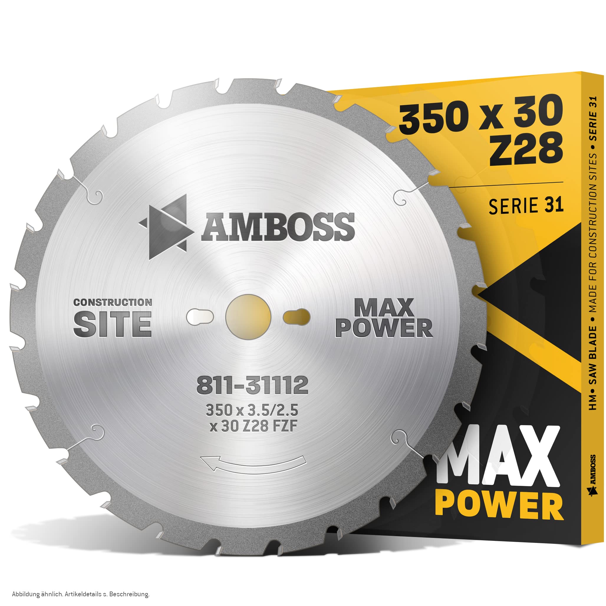 AMBOSS Werkzeuge - Hochwertiges HM Kreissägeblatt - Für extremen Einsatz auf Baustellen - FWF (Ø 350 mm x 3,5 mm x 30 mm (28 Zähne))