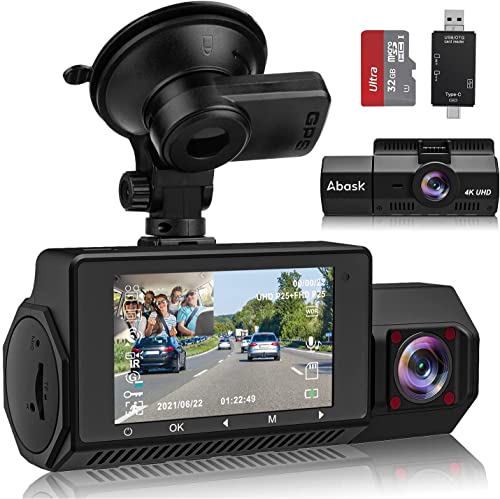 Abask A8 Dashcam Auto 4K GPS Infrarot Nachtsicht Autokamera mit 310° Weitwinkel, G-Sensor, Loop-Aufnahm, WDR, 24 Std. Parküberwachung, Sicherere Superkondensator, Max 256 GB Speicherkarte