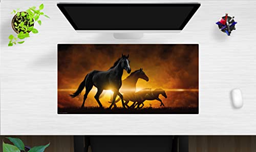 Schreibtischunterlage – Schwarze Pferde bei Sonnenaufgang – 80 x 40 cm – Schreibunterlage für Kinder aus Premium Vinyl – Made in Germany