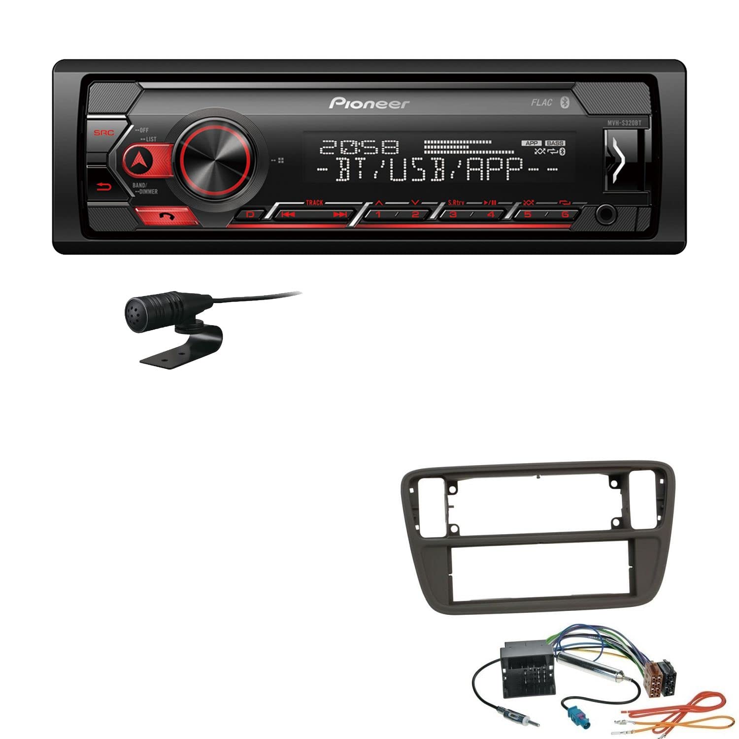 Pioneer MVH-S320BT 1-DIN Bluetooth Autoradio USB FLAC Spotify mit Einbauset passend für Seat MII ab 2011 schwarz