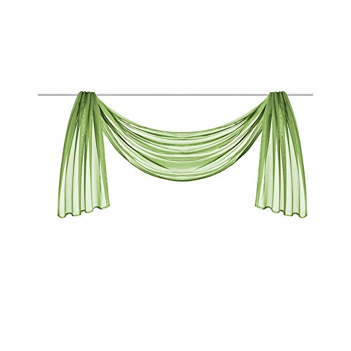 Nicole Knupfer 1er-Pack Querbehang Transparente Voile Schals Deko Einfarbige Gardinen Dekoschals Vorhang für Schlafzimmer Wohnzimmer Hochzeit (Nr. 6 grün,140 * 300cm)