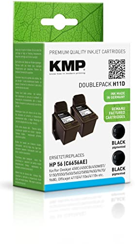 KMP Tintenpatrone passend für HP 56 - Doppelpack 2er Set Schwarz für: HP Deskjet 450/5100/5145/5154/5151/5500/5551/.
