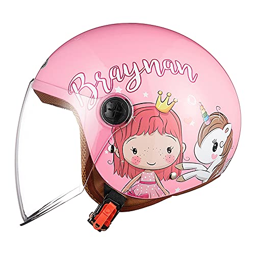 FREEUP Kinder Motorradhelm Roller Helm jethelm mit Sonnenblende, Mädchen Rollerhelm Junge Mofa Helm, Schnellverschluss Tasche, 48-55cm, für 5 Jahre - 12 Jahre Kid,Rosa