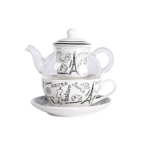 FUNNYBSG Tea for One Teekanne und Tassen-Set, nordischer kreativer Stil, Glaskessel mit Becher, Loseblatt-Teezubereiter-Set, Kaffee-Getränke-Set mit großem Fassungsvermögen,A