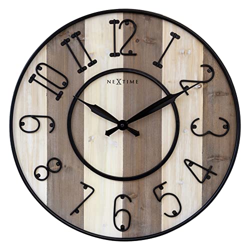 NeXtime Wand-Clock – 50 cm – Silent – Wood – Black Metal – Oxford