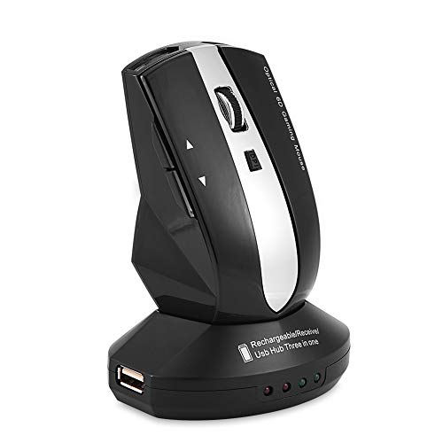 Socobeta Wireless Mouse Wiederaufladbare optische Maus-Spielemäuse mit Ladestation 3-Port USB Hub(Schwarz)