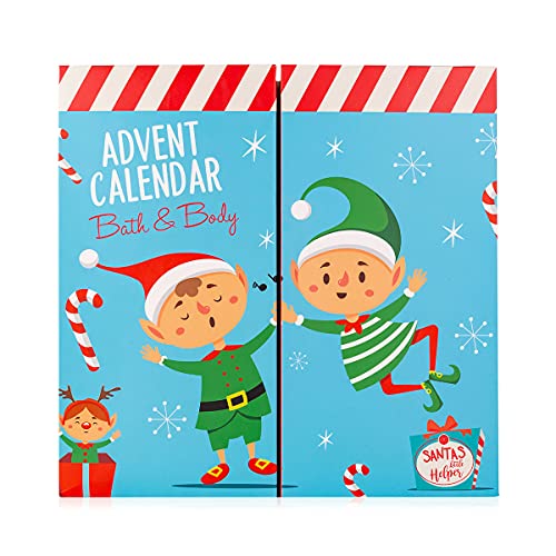 accentra Adventskalender Santa & Co. 2021, in süßem Elf-Design, für Mädchen und Jungen mit 24 Bade-, Körperpflege und Accessoires Produkten