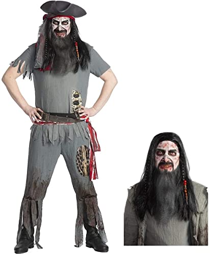 Maskworld - Verflucht gutes Zombie-Pirat Kostüm und Perücke - Untoter Pirat für Männer Größe: L - Karneval, Fasching, Halloween & Motto-Party Verkleidung - Deluxe-Edition