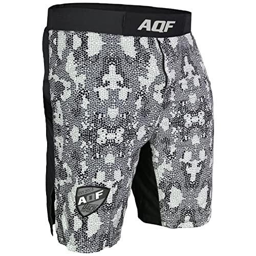 AQF MMA Shorts Boxen Perfekt Für UFC Cage Fighting Grappling Kick Boxing Gym Muay Thai Moisture Wicking Training Shorts Grau Tarnung (2XL)