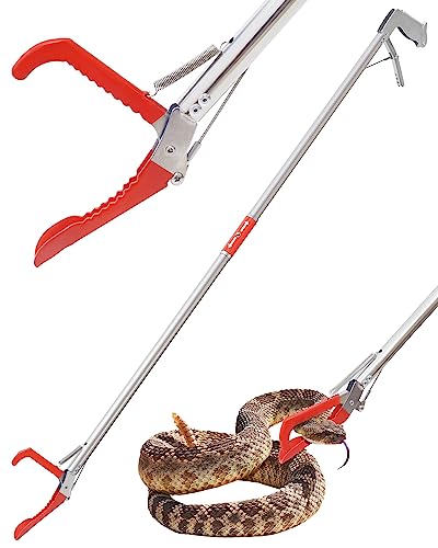 ZOTO 119,4 cm Schlangengreifer, zusammenklappbare Schlangenfängerzange, professionelle Reptilien-Greifer, Rassel, breite Backen, Handhabungswerkzeug mit Schloss für Klapperschlange