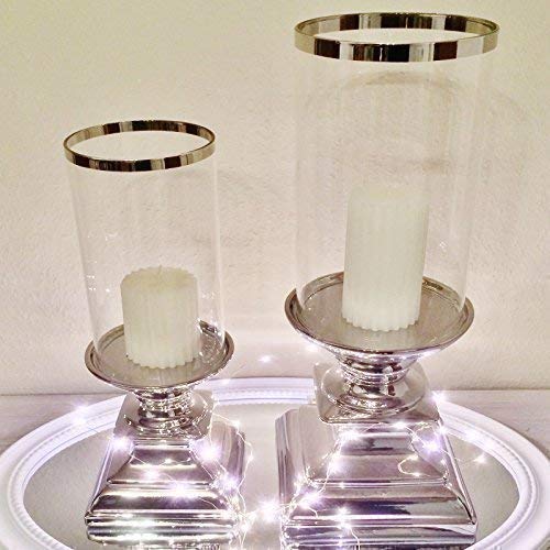 DRULINE Eckig Windlicht Kerzenständer Kerzenleuchter Kerzen Silber Keramik (2er Sparset)