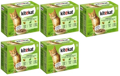 KITEKAT Portionsbeutel Multipack Katzenfutter Nassfutter (5X 12x85g, Landpicknick in Sauce)