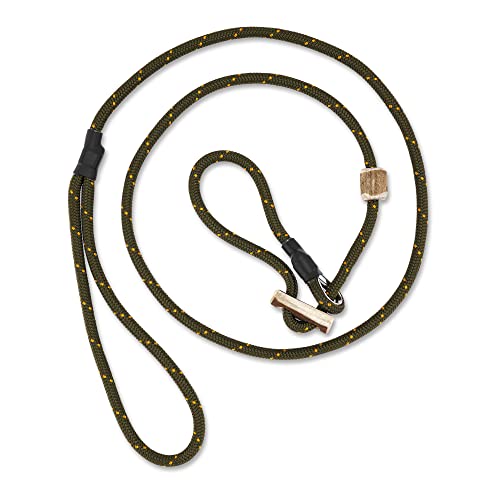 Romneys Hundeleine mit Halsband 6mm | Moxonleine Retrieverleine Agilityleine | Mit Zugbegrenzung, Zugstopp aus Hirschhorn (Oliv/Grün, 100 cm)