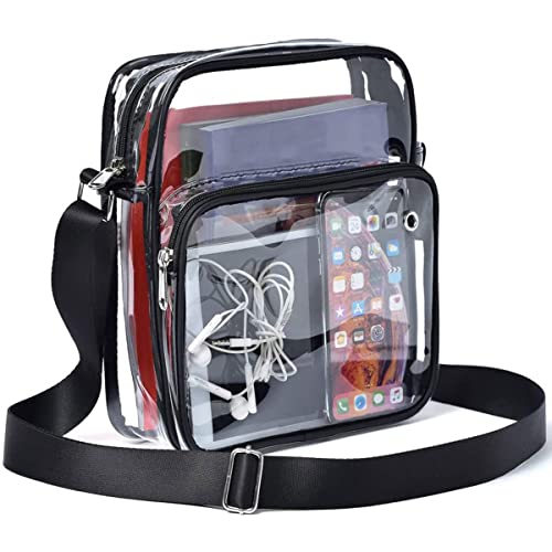 RORODOTO Ximgirl Clear Purses with Shoulder Strap Clear Messenger Bag Waterproof Clear Bag Hand-Free Clear Crossbody Bag Transparent Crossbody Purse for Concerts Festivals Sports Events(schwarz)