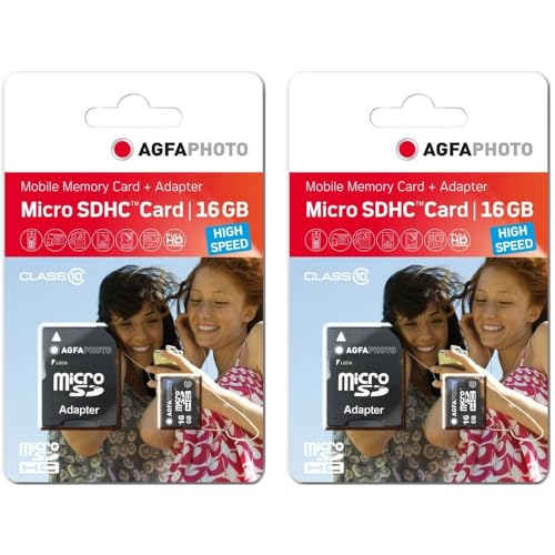 AgfaPhoto Pack 2 Speicherkarten microSDHC 10580 – Kapazität 16 GB + 16 GB – Schwarz…