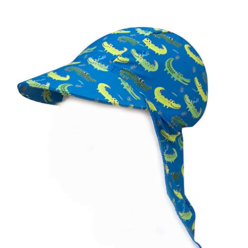 Slipstop UV 50+ Schnelltrocknend Leicht Sonnen-Hut mit Nackenschutz Bademütze für Kinder von 2-6 Jahre geeignet in Blau mit Krokodilen