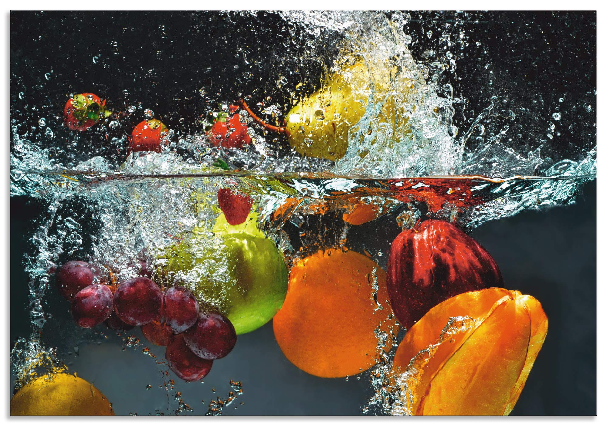 ARTland Spritzschutz Küche aus Alu für Herd Spüle 80x55 cm (BxH) Küchenrückwand mit Motiv Essen Obst Früchte unter Wasser Erbeeren Trauben Orange S6JP