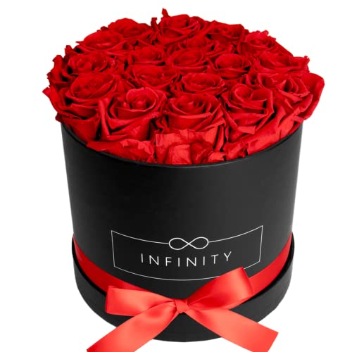 Infinity Flowerbox Large (Schwarz) - 18 echte Premiumrosen in Vibrant Red