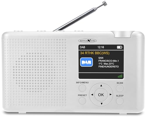 Reflexion TRA-23DAB Tragbares DAB-Radio mit Akku(UKW, DAB, DAB+, RDS, Farbdisplay, Bluetooth, Kopfhöreranschluss) weiß