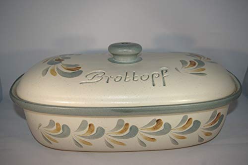 Töpferei Seifert Brottopf Schilf Gross 40 cm | Brotkasten | Brotbox | Brotdose | Brotbehälter | Steinzeug | LxB 41x25