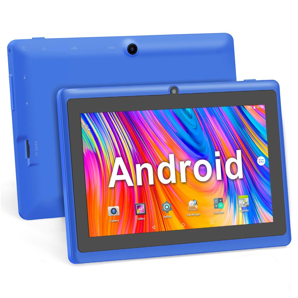 Haehne 7 Zoll Tablet PC, Android 5.0, A33 Quad Core, 1GB RAM 8GB ROM, Dual Kameras, WiFi, Bluetooth, für Erwachsener Kinder, Blau