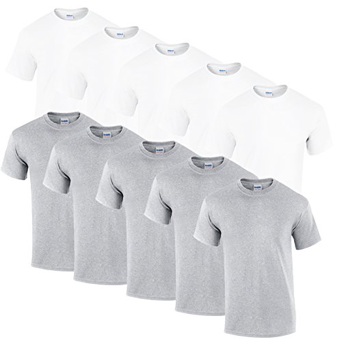 Gildan 10 T Shirts Heavy Cotton M L XL XXL Diverse Farben auswählbar (4XL, 5weiss/5sportgrey)