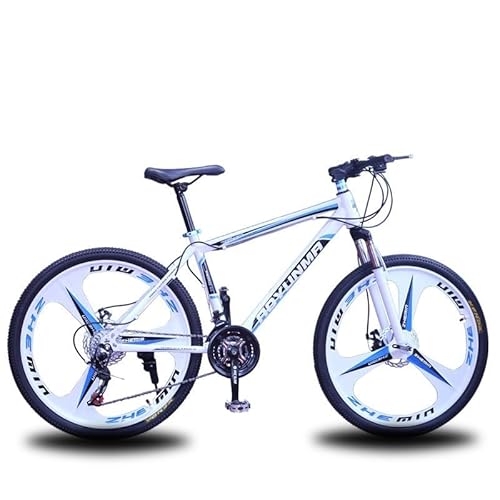 21-Gang-Mountainbike, 700C-Räder, Herren- und Damen-Fahrrad for Erwachsene, stoßdämpfende Federung, Aluminiumrad, Doppelscheibenbremse, 21-Gang-Variable ( Color : White blue , Size : 26-IN_THREE-BLADE