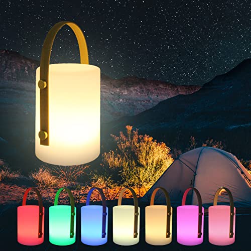 LED Outdoor Lampe Außen Tischlampe, RBG LED mit 8 Farben Farbwechsel, per USB Aufladbar IP45 Spritzwasserschutz Tragbare Hängelampe für Outdoor Camping Garten Terrasse Wohnzimmer Deko (Zylinder)