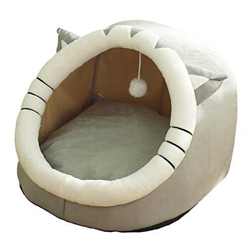 Leeadwaey Niedliches Höhlenbett für Hunde, warm, mit Ball, keine Verformung, für Kätzchen, Kaninchen, Welpen, 35 x 35 x 31 cm, Grau
