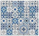 ARTland Spritzschutz Küche aus Alu für Herd Spüle 60x55 cm (BxH) Küchenrückwand mit Motiv Mosaik Fliesenmuster Abstrakt Fliesenoptik Orientalisch Blau H6ZH