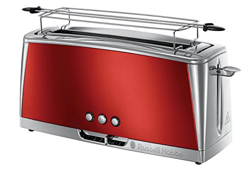 Russell Hobbs Langschlitz Toaster Luna rot, extra breite 1 Langschlitzkammer, Brötchenaufsatz, 6 einstellbare Bräunungsstufen + Auftau- & Aufwärmfunktion, Schnell-Toast-Technologie, 1420W, 23250-56