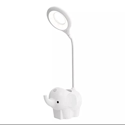 Bel Air Home - Touch-LED-Schreibtischlampe mit Akku und 3 Lichttemperaturen in Elefanten-Design, ideal für Telearbeit, Studium und Schlafen (Weiß)