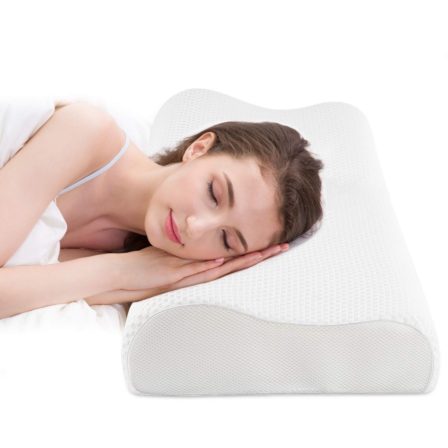 Fityou Memory Foam Kopfkissen, Nackenstützkissen Sandwich Kissen Ergonomisches Schlafkissen Abnehmbarer und Waschbarer Kopfkissenbezug Geeignet für Rücken- und Seitenlage