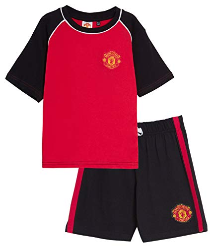 Manchester United FC Kurzer Schlafanzug für Jungen, Premiership Football Club Kit Shorts + T-Shirt, rot, 134