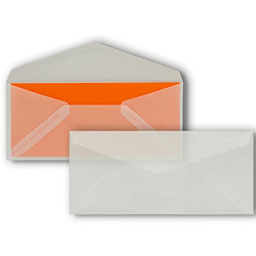 75 Brief-Umschläge Transparent DIN Lang - 110 x 220 mm (11 x 22 cm) - Nassklebung ohne Fenster - Ideal für Einladungs-Karten - Serie FarbenFroh