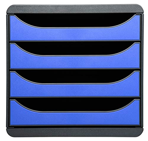 Exacompta Big-Box Classic Mausgrau/Eisblau mit 4 Schubladen / Schubladenbox im Hochformat für mehr Platz auf dem Schreibtisch